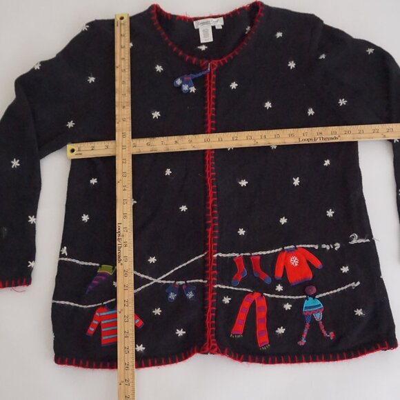 Vintage Coldwater Creek Navy Snowflake Cardigan Festive Holiday Mittens L - Picture 3 of 9